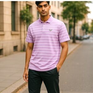 Secession Golf Club Polo Men's Large Martin Pima Cotton Purple Stripe SC